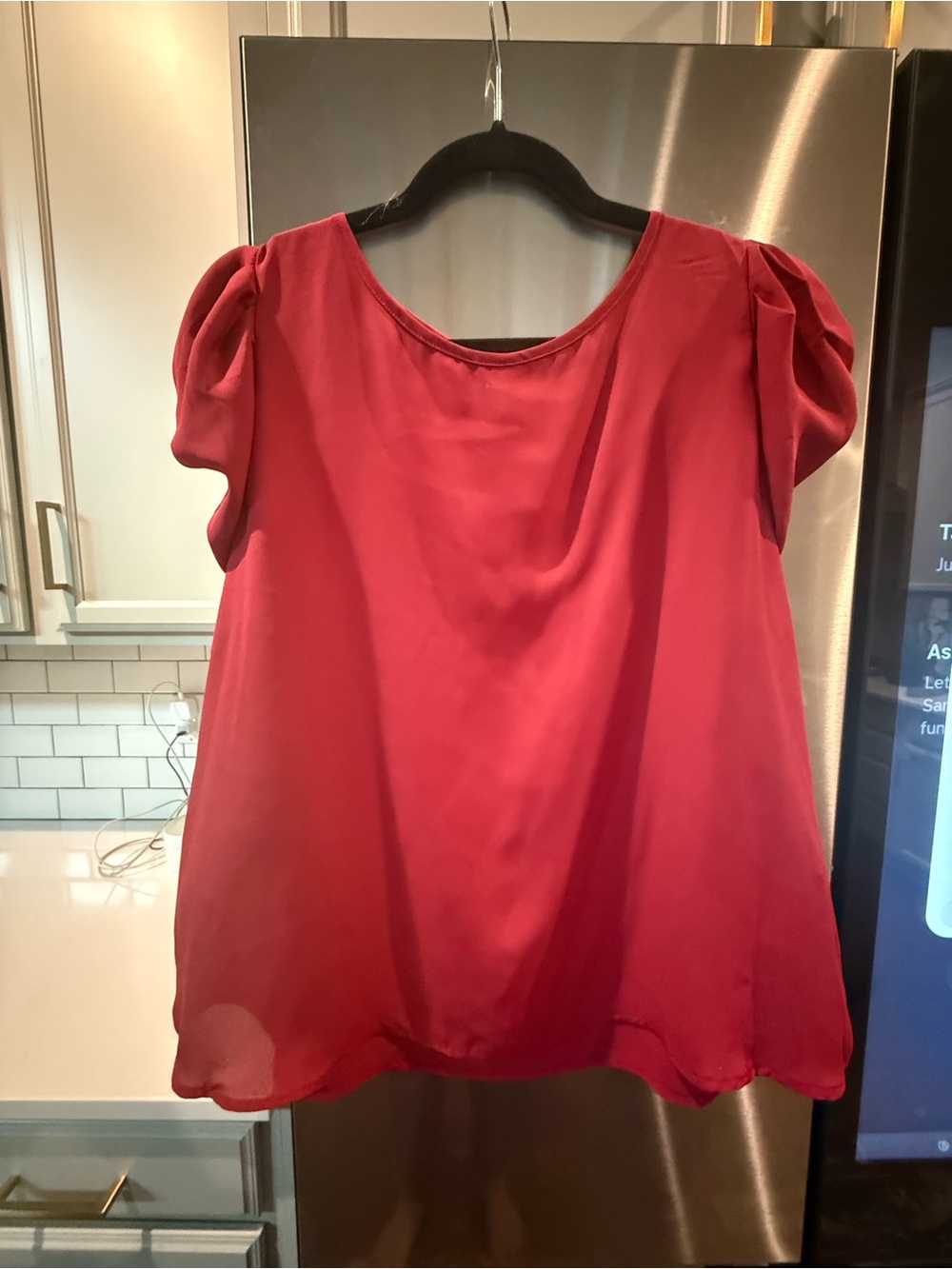 Aritzia Red Puff-Sleeve Silk-Look Blouse
